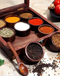 Wooden Spice <b>Box</b> With Glass Lid And Six Compartments For Kitchen Organization by blossom craft india - Product Image 1