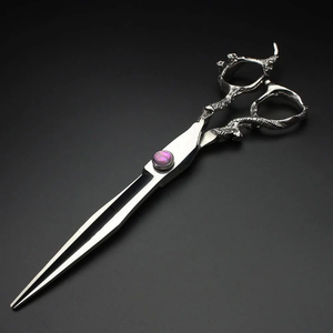 Ciseaux professionnels droits de 5,5 pouces en acier inoxydable allemand, avec poignée Dragon élégante noire et revêtement coloré, pour droitiers - Product Image 2