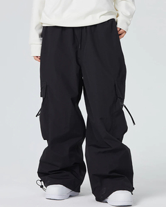 Pantalon de ski cargo unisexe noir imperméable avec cordon de serrage, coupe ample pour le ski et le snowboard, pantalon de ski baggy pour femme - Product Image 2