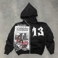 Sweat-shirt à capuche personnalisé pour homme, brodé, avec strass, en molleton épais, style punk gothique streetwear, 100% coton, automne