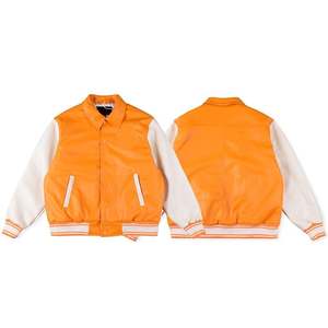 Blouson universitaire en cuir pour homme, style bomber de baseball, avec patch brodé, poignets et ourlet côtelés, streetwear, veste d'hiver - Product Image 1