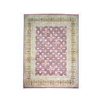 Handgeknüpfter Woll- und Seidenteppich im traditionellen botanischen Stil, purpurrot und gold, 3 x 4,2 Meter, Luxusteppich
