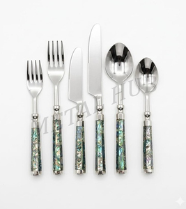 Juego de Cubiertos de Acero Inoxidable de 6 Piezas con Mango de Concha de Capiz Verde, Juego de Cubiertos Planos, Tenedor, Cuchillo, Cuchara, Vajilla, Utensilios de Comedor - Product Image 4