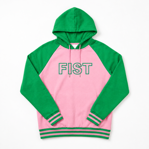 Sweat à capuche Alpha Kappa Alpha personnalisé avec logo, rose et vert, manches raglan, unisexe, décontracté, en molleton bouclette, pour l'automne - Product Image 1