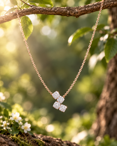 Juego de Joyería de Oro Rosa Sólido de 14k con Diamantes, Collar y Aretes con Corte Princesa, Regalo de Lujo para Mujer - Product Image 3