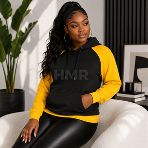 Sweat-shirt à capuche HMR Sorority Sisterhood noir et jaune, à blocs de couleurs, manches longues, en polaire, avec poches, décontracté, automne - Product Image 3