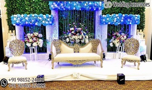 Royal Wedding <b>Silver</b> Throne <b>Chair</b> and Sofa Set Elegant Wedding Reception Platinum Finish Sofa Set Luxury Loveseat for Wedding UK - Product Image 4