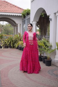 Nuevo Vestido de Fiesta TENNECY para Mujer, Largo hasta el Tobillo, en Faux Georgette, con Estampado Laheriya, Parches Kutchi, Sin Arrugas, de Secado Rápido - Product Image 2