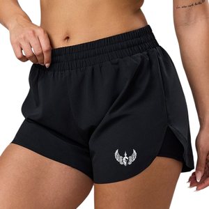 Shorts de course 2 en 1 noirs pour femmes, taille élastique, respirants, pour la gym, l'entraînement, le fitness et le quotidien - Product Image 1