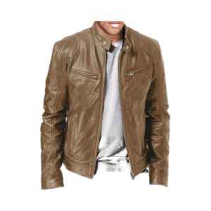 Veste en cuir pour homme 100% authentique de qualité supérieure, en toile, avec col montant, style urbain élégant, très vendue - Product Image 4