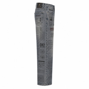 DRAVELLE INDUSTRY Jean droit pour homme en denim imprimé numérique, taille haute, coupe régulière, délavé, style streetwear automne - Product Image 3