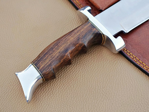 Couteau de chasse en acier à haute teneur en carbone, lame fixe, pointe clip, manche en bois de rose, étui en cuir, qualité industrielle, épaisseur 5 mm, garantie 1 an - Product Image 6