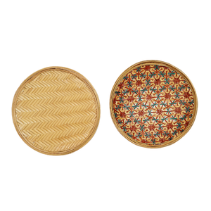 Panier de rangement rond en bambou multicolore tissé à la main avec couvercle, motif étoile hexagonale, organisateur décoratif, vente en gros - Product Image 4