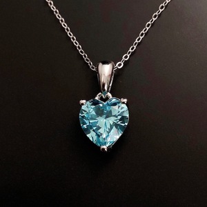 Collar de Plata de Ley con Corazón de Aguamarina, Piedra de Nacimiento de Marzo, Regalo de Cumpleaños, Navidad, 10.º Aniversario para Mujer - Product Image 1