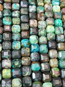 Perles de pierre turquoise naturelle, forme cube facetté, magnifique pierre précieuse bleu-brun, perles de haute qualité - Product Image 6