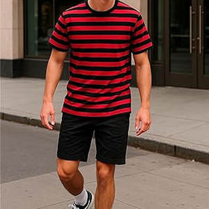 Camiseta a Rayas para Hombre, Manga Corta, Cuello Redondo, Algodón, Ligera, Informal, Cómoda, para Uso Diario, a la Moda - Product Image 2