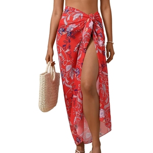 Women Flowy Chiffon Beach Cover Up <b>Sheer</b> Sarong Wrap Swimwear <b>Bikini</b> Skirt - Product Image 1