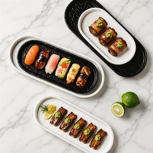 Oval Ceramic Serving Platter Minimalist Design stone Texture Dishwasher Safe White <b>black</b> Light Luxury Tableware for Hotel & - Product Image 6