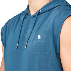 Casual Daily Wear <b>Men</b> <b>Sleeveless</b> <b>Hoodie</b> Cotton Blended Construction With Drawstring Hood And Relaxed Fit - Product Image 6