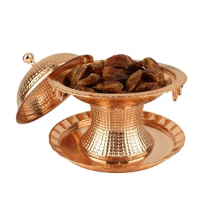 Handcrafted Metal Date Bowl With <b>Lid</b> And Pedestal Stand Traditional Arabic Khajoor <b>Pot</b> For Ramadan Iftar Home Table Decor - Product Image 6