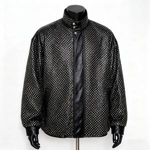 Chaqueta Bomber de Invierno para Hombre, Personalizada al por Mayor, de Alta Calidad, Resistente al Viento, de Cuero PU, con Cuello Alto, Estilo Motero, con Estampado Personalizado en la Parte Delantera - Product Image 3