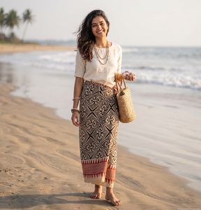 Hand Block Printed Lightweight Breathable Long Cotton <b>Sarong</b> Pareo Floral Beach Wrap for Women Boho Cover 100% Cotton - Product Image 6