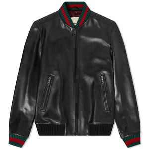 Chaqueta Bomber de Cuero para Hombre, a la Moda, con Mangas Delanteras de Cuero Genuino, Chaqueta Bomber de Alta Calidad con Efecto de Cuero Genuino - Product Image 1