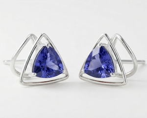 18K Gold Plated Geometric Triangle <b>Stud</b> <b>Earrings</b> with Pear Cut <b>Blue</b> Cubic Zirconia Claw Setting Trendy Wedding Jewelry - Product Image 1