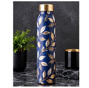 Traditional Floral Branch Flask Chic Pink <b>White</b> Copper <b>Water</b> <b>Bottle</b> With Copper Lid Portable Travel Drinkware - Product Image 4