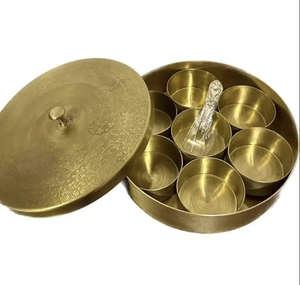 Golden Color Beautiful Brass Spice <b>Box</b> <b>Masala</b> <b>Box</b> Completely Handmade 100% Brass Handmade Storage <b>Box</b> From India - Product Image 3