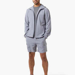 High Quality <b>Men</b>’s Breathable Two Piece Set Lightweight Windbreaker Hoodie <b>Jacket</b> and Quick Dry Shorts - Product Image 1