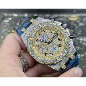 Reloj cronógrafo de lujo con diamantes de imitación, esfera analógica redonda de 45mm, cristal de zafiro, banda de goma, reloj de cuarzo para hombre LOISTA - Product Image 2