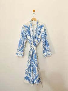 Kimono Unisex de Algodón Suzani, Largo, con Mangas Largas, Cuello en V, Cierre con Cordón, Estilo Clásico, Tejido Suave, Estampado Floral - Product Image 1
