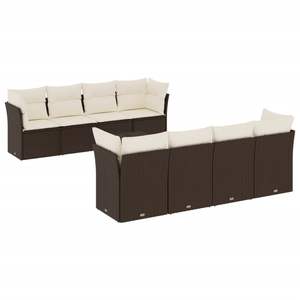 Ensemble de canapés de jardin en rotin blanc crème et brun avec coussins, 6 places, mobilier d'extérieur, design contemporain - Product Image 2