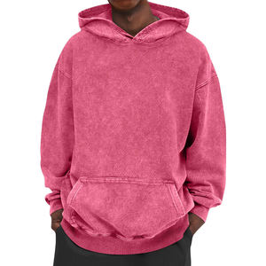 <b>Men's</b> <b>Pink</b> Hoodie Oversized Pullover <b>Sweatshirt</b> French Terry Polyester/Cotton Pocket Heavyweight Vintage Streetwear Casual Long - Product Image 3