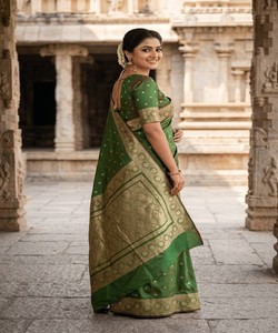 Green Banarasi Silk Saree Golden Zari Work Women Traditional Ethnic Wear Party High-quality <b>Floor</b> Length Regular 84750 SF- 1084 - Product Image 2
