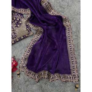 Sari de Diseño con Lentejuelas y Bordado Dori para Fiestas - Product Image 4