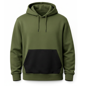 Sweat-shirt homme en coton de haute qualité, design poche kangourou contrastée vert olive et noir - Sweat-shirt uni, vêtements personnalisés avec logo - Product Image 1