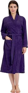 Bata de Baño de Felpa para Mujer, Manga Larga, Cuello en V, Larga, Color Morado Sólido, Algodón Suave, Informal, Transpirable, ODM, para Usar en Casa en Invierno - Product Image 2