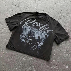 เสื้อยืดสีดำทรงโอเวอร์ไซส์ REXFIT SPORTS คุณภาพพรีเมียม ล้างสีแบบแอซิดวอช สำหรับผู้ชาย ผ้าฝ้าย คอกลม สไตล์สตรีทแฟชั่น เสื้อยืดแบบสั่งทำ - Product Image 2