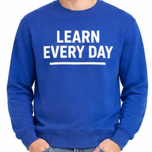 เสื้อสเวตเชิ้ตคอกลมสีน้ำเงินรอยัลแบบ OEM สั่งทำพิเศษ พิมพ์ลาย Bold Learn Every Day สไตล์ลำลอง - Product Image 2