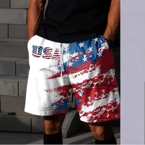 Shorts de plage pour hommes transfrontaliers à cordon de serrage, motif imprimé numérique 3D, séchage rapide, coupe droite, vente en gros - Product Image 2
