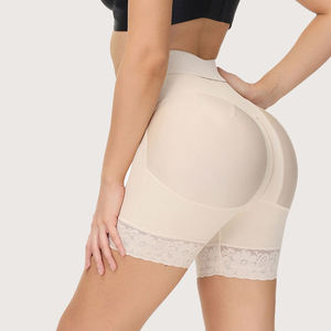 High Waist Beige Shaping Shorts With Lace Trim Breathable Knitted Spandex Nylon Women's Skinny Fit Fashion Underwear - Product Image 1