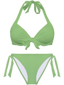 Maillot de bain deux pièces sexy pour femme, ensemble bikini à armatures, couleur unie, col en V, découpes, laçage, taille mi-haute, tenue de plage estivale - Product Image 2