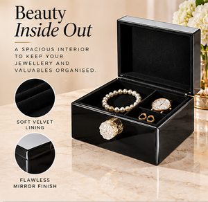 Black <b>Mirrored</b> Glass <b>Jewelry</b> Storage <b>Box</b> with Crystal Knob Soft Velvet Lining Decorative Keepsake and Vanity Organizer - Product Image 2