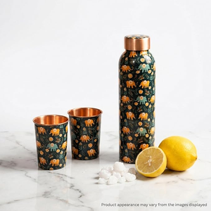 Copper Water <b>Bottle</b> With Elephant Pattern Portable Travel <b>Flask</b> Set - Product Image 3