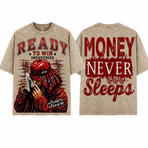 T-shirt streetwear oversize pour homme Ready To Win Industries, manches courtes, motif imprimé, col rond, design rouge - Product Image 1