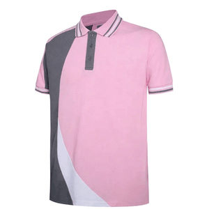 Polo à manches courtes pour homme, color-block rose, gris, blanc, décontracté, pour l'été, tissu popeline respirant - Product Image 3