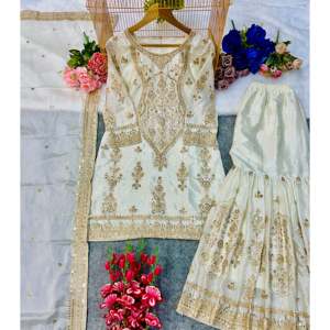 Designer Traditional Muslim Clothing & Accessories-Party Wear Top Bottom Dupatta - Product Image 5