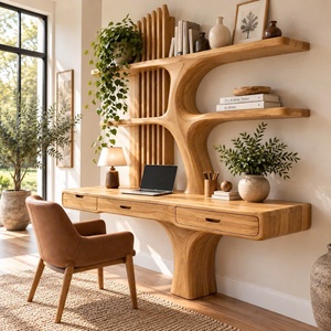Bureau mural contemporain en bois Luxali avec étagères en forme d'arbre et tiroir pour bureau à domicile - Product Image 2